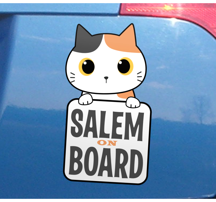 Sticker Voiture Chat mignon à bord avec nom - TenStickers