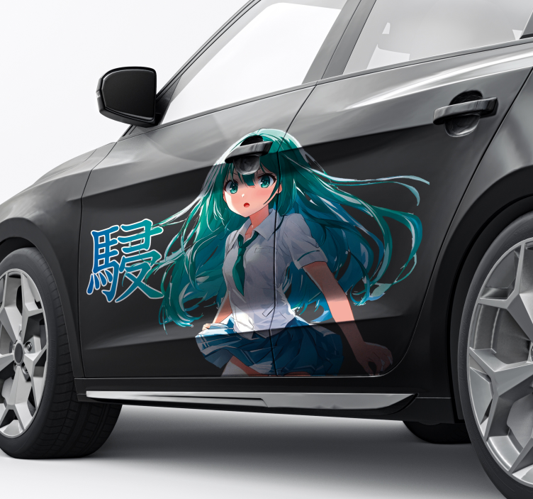 Autocollant voiture fille manga cheveux verts - TenStickers