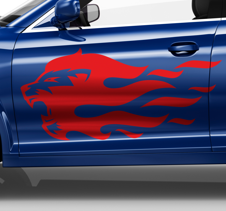 Sticker voiture lion dans une silhouette de flamme - TenStickers