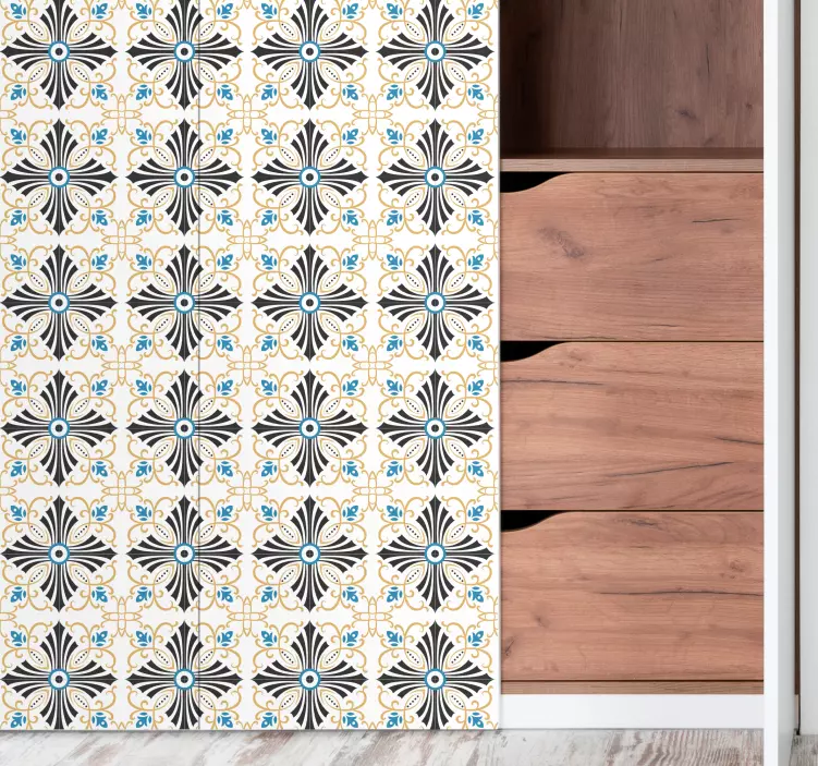 Adhésif meuble carreaux botaniques rétro - TenStickers