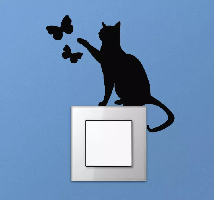 Sticker interrupteur chat et papillons - TenStickers