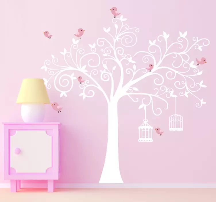 Sticker arbre cages oiseaux - TenStickers