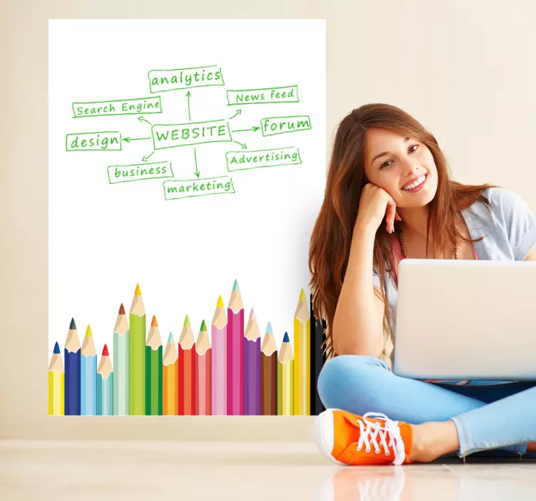 Sticker ardoise blanche crayons de couleur - TenStickers