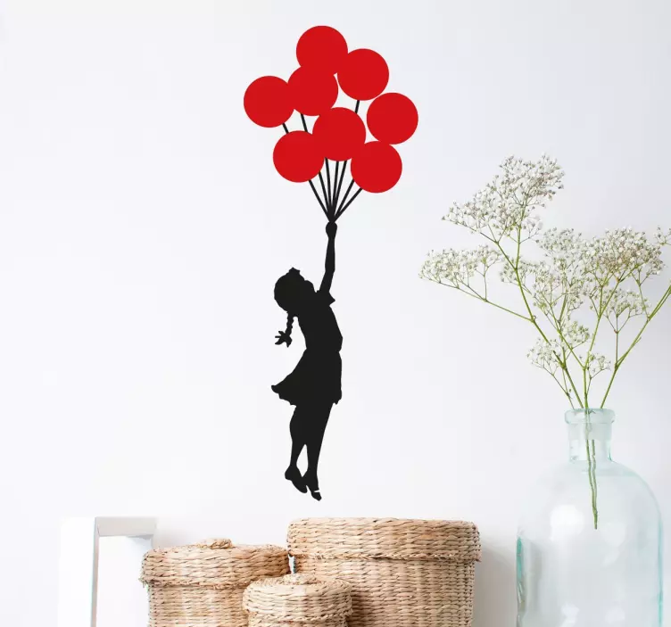Sticker mural salon Banksy fille avec des ballons - TenStickers