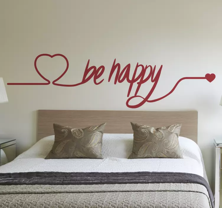 Sticker mural amour citation "Be happy cœur" - TenStickers