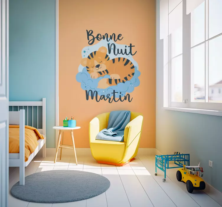 Sticker Bonne nuit nom personnalisé et tigre - TenStickers