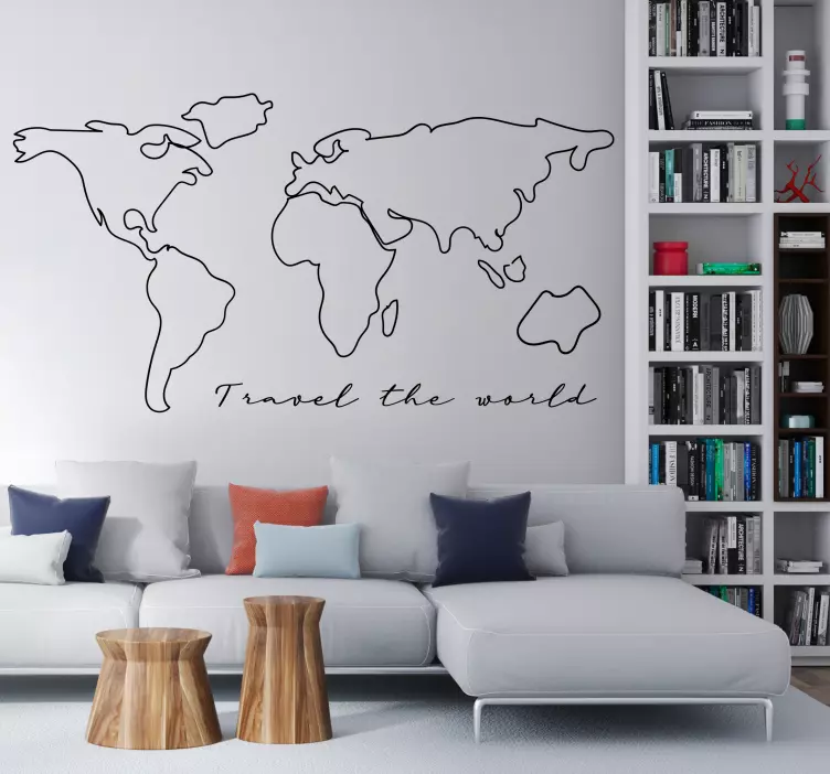 Sticker mural salon carte du monde travel - TenStickers