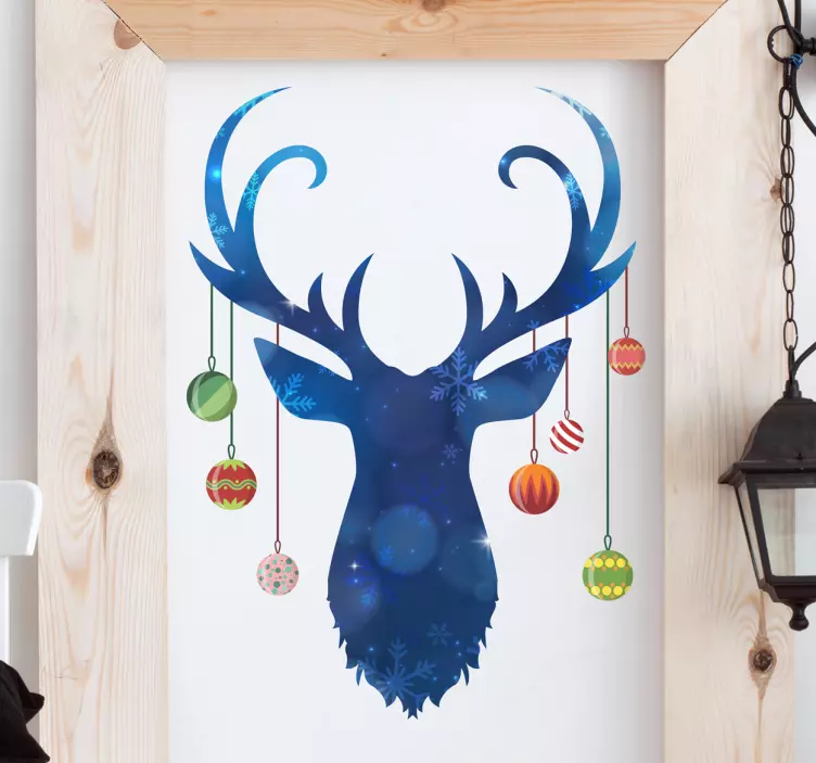 Sticker cerf bleu et boules de noël - TenStickers
