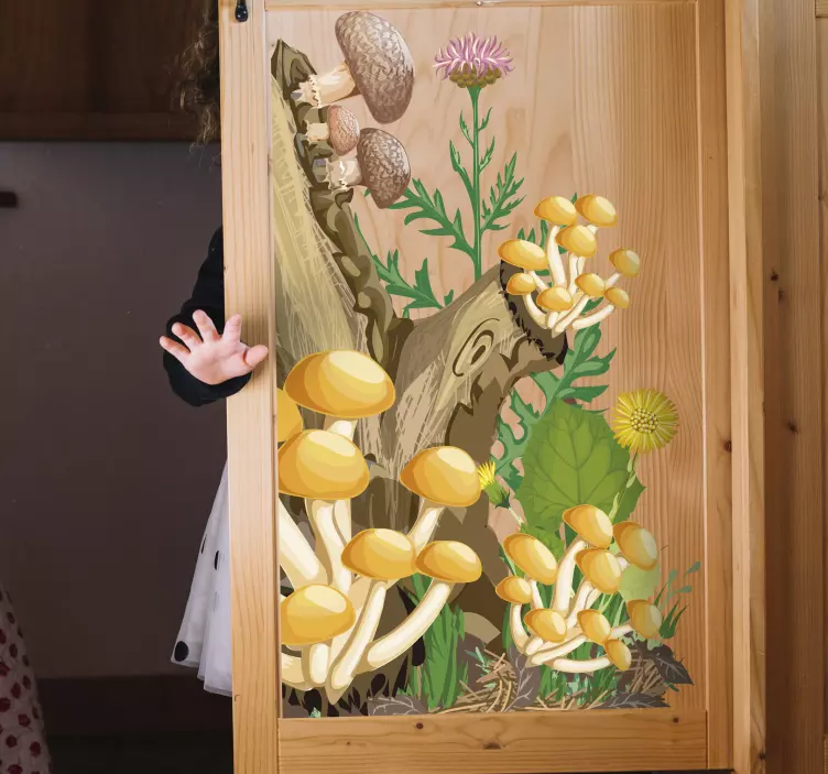 Sticker Meuble Chambre Enfant arbre et champignons - TenStickers