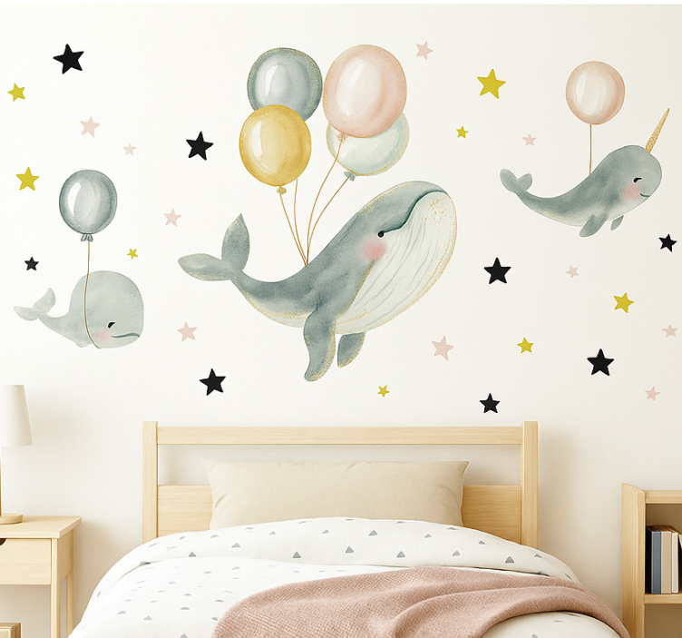 Sticker chambre enfant baleines et ballons - TenStickers