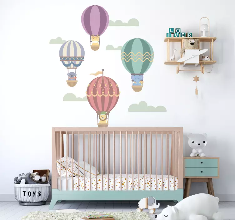 Sticker chambre enfant ballons volants avec animaux - TenStickers