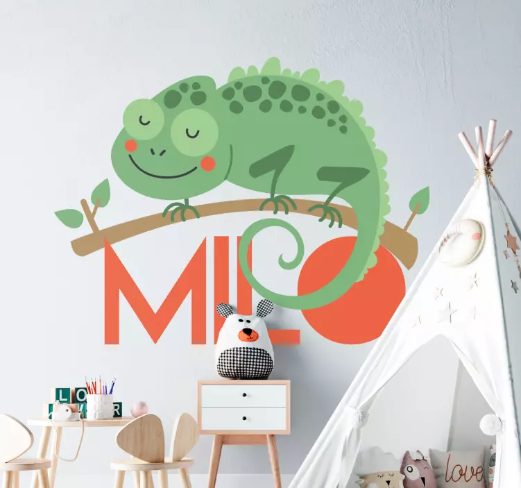 Sticker Chambre Enfant caméléon dessin avec nom - TenStickers