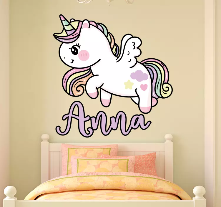 Sticker chambre enfant figurine de licorne personnalisée - TenStickers
