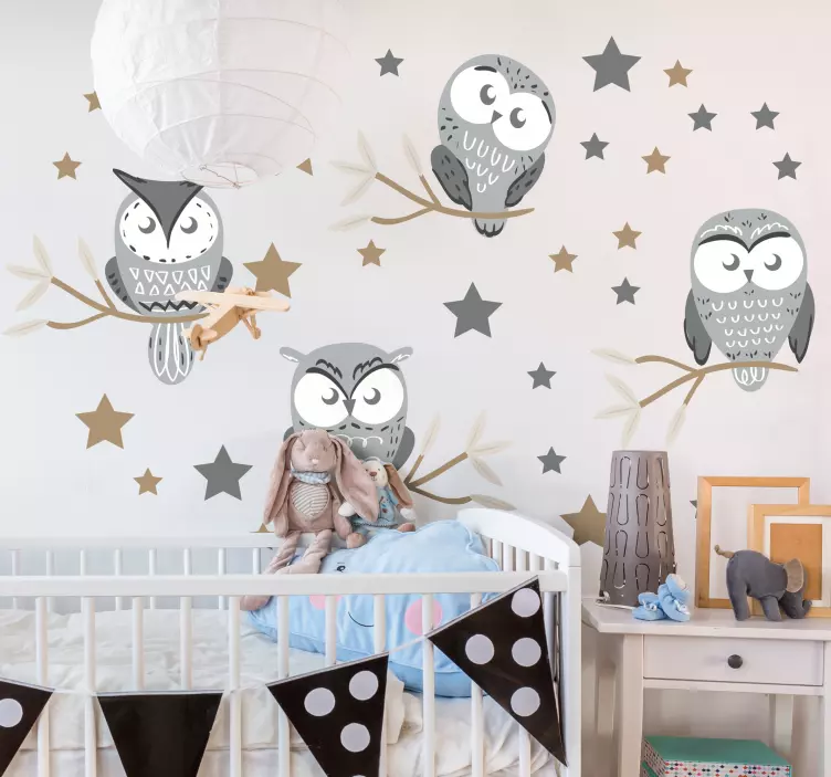 Sticker chambre enfant décor de nurserie hibou - TenStickers