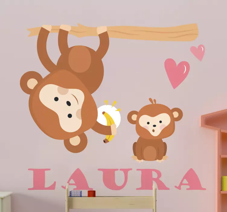 Sticker chambre enfant duo de singes joueurs - TenStickers