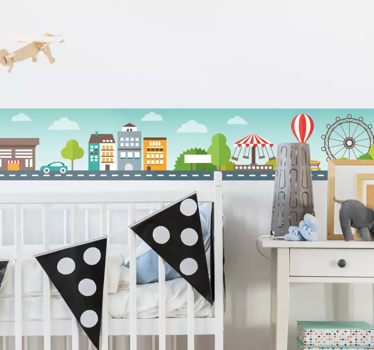 Sticker Chambre Enfant Frise Ville Enfant - TenStickers