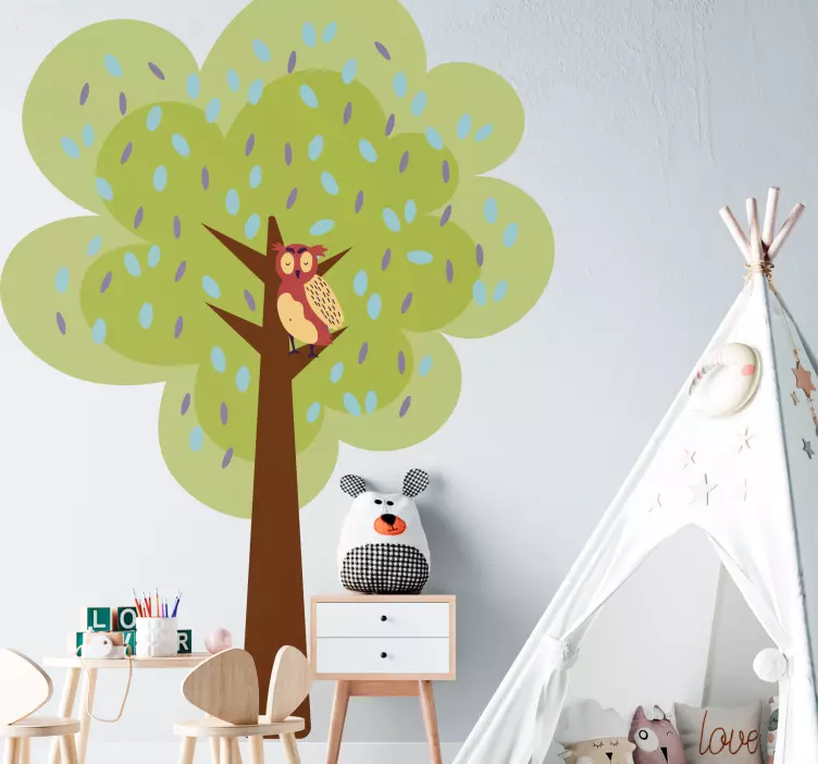 Sticker chambre enfant hibou arboricole joueur - TenStickers