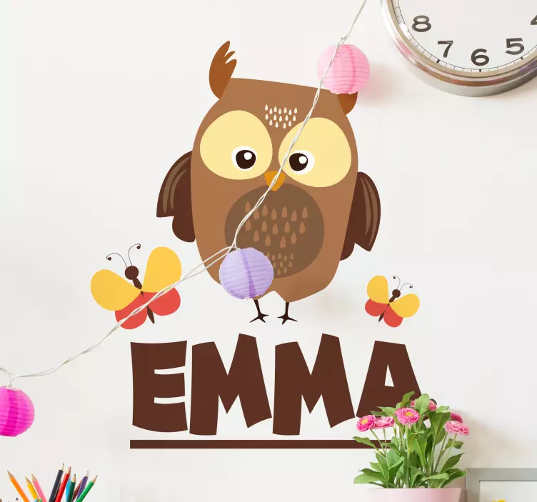 Sticker chambre enfant hibou et papillons - TenStickers