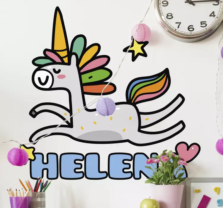 Sticker chambre enfant jolie licorne qui court - TenStickers