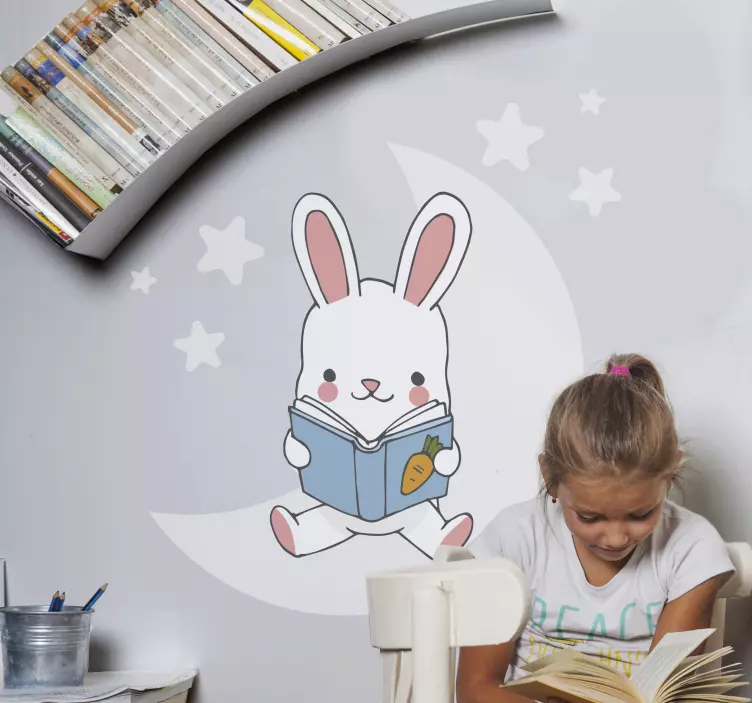 Sticker chambre enfant lapin lecteur espiègle - TenStickers