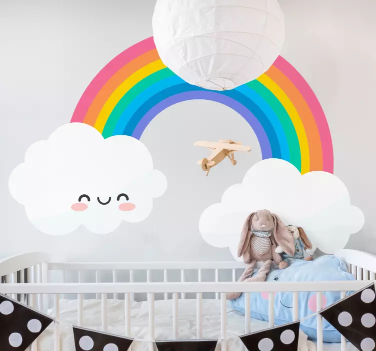 Sticker chambre enfant nuages arc-en-ciel joyeux - TenStickers