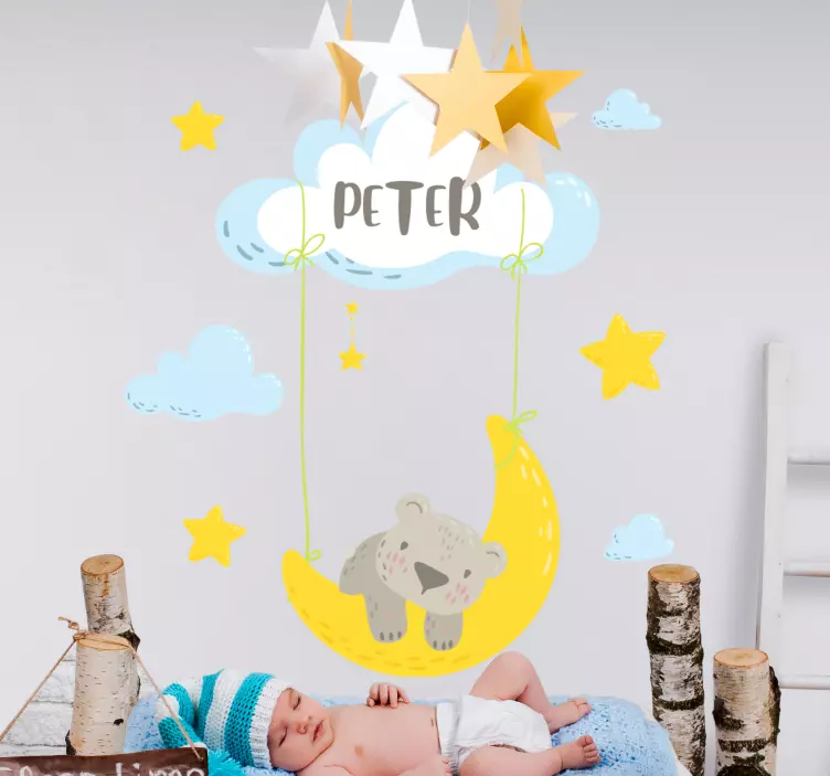 Sticker chambre enfant ours sur la lune - TenStickers