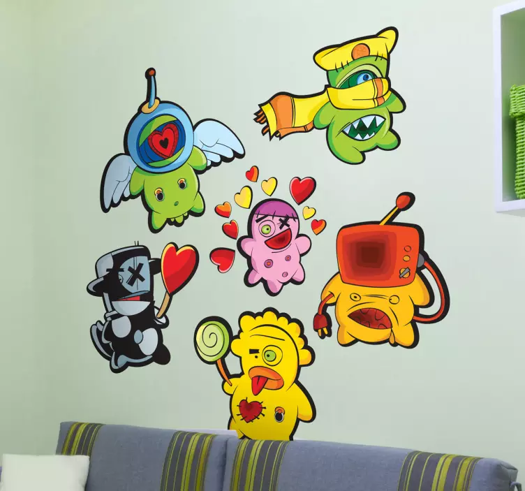 Sticker chambre enfant personnages de dessins animés colorés - TenStickers