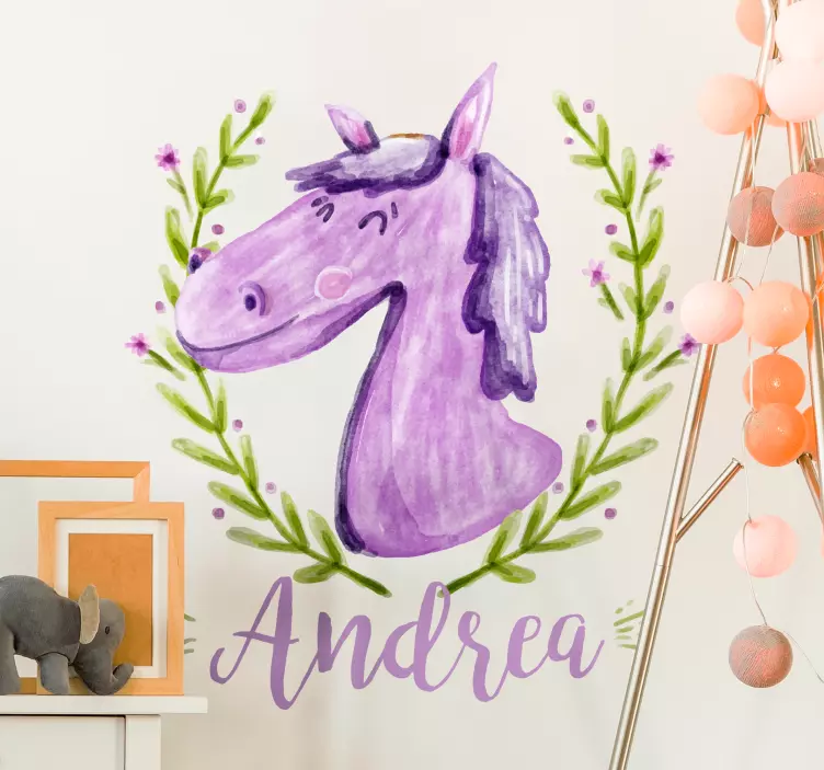 Sticker chambre enfant portrait de licorne ludique - TenStickers