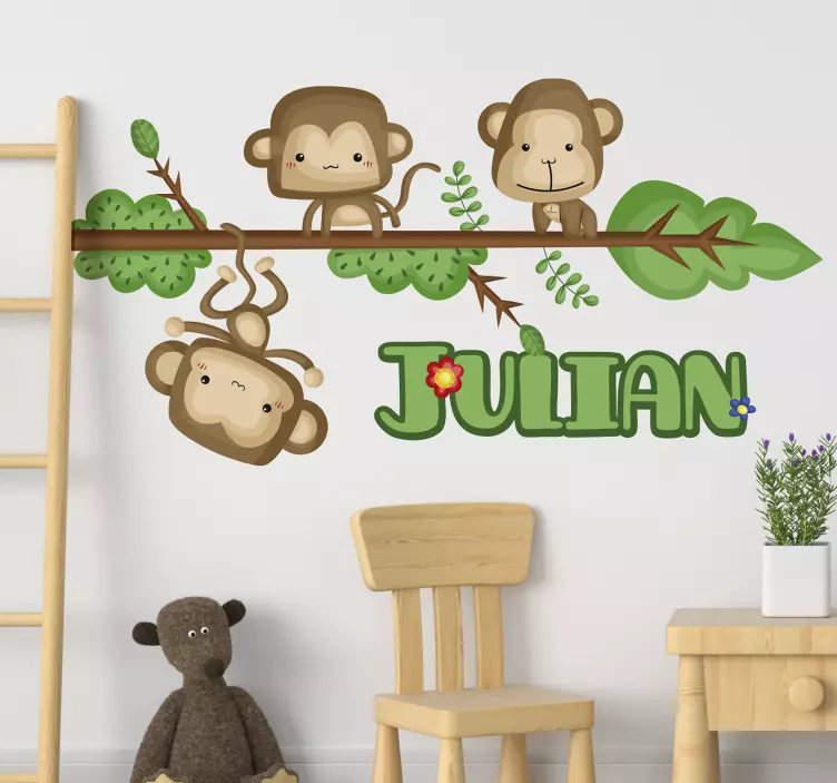 Sticker Chambre Enfant Singes Personnalisables - TenStickers