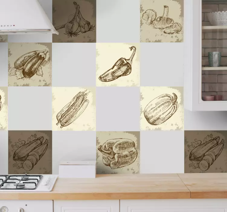 Sticker carrelage esquisses légumes - TenStickers