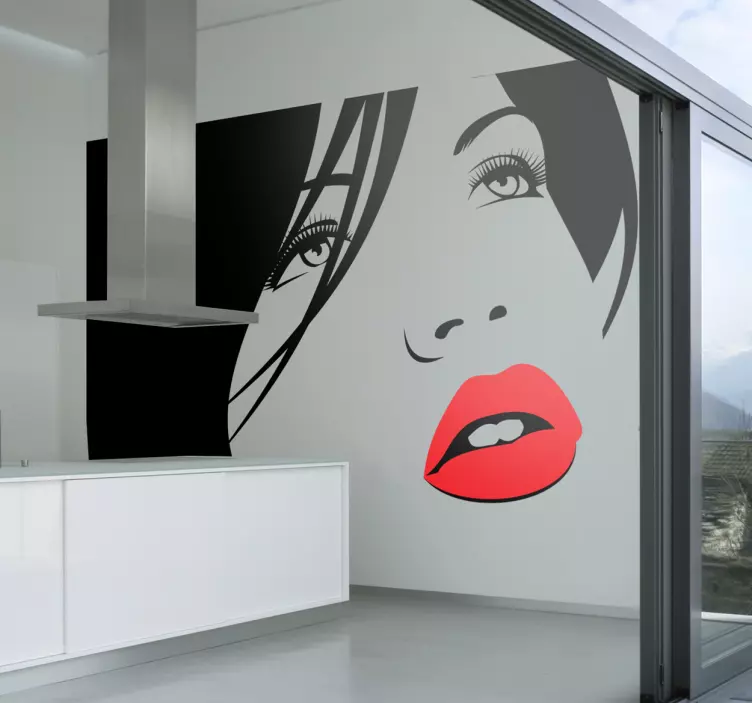 Sticker décoratif portrait femme bouche rouge - TenStickers