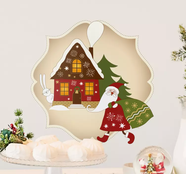 Sticker dessin maison Père Noël - TenStickers