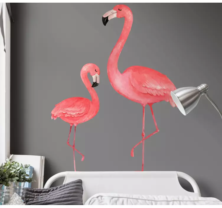 Sticker oiseau petit et grand flamants rose - TenStickers