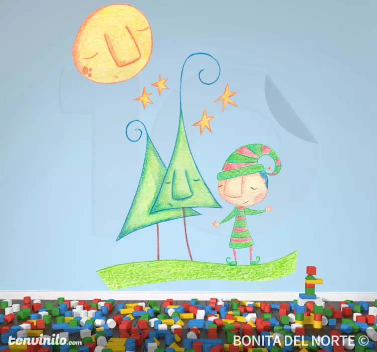 Sticker enfant dessin lutin Noël - TenStickers