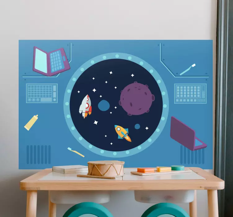Sticker enfant espace scène d'aventure de fusée - TenStickers