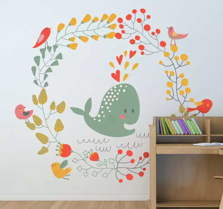 Sticker enfant oiseaux baleine - TenStickers