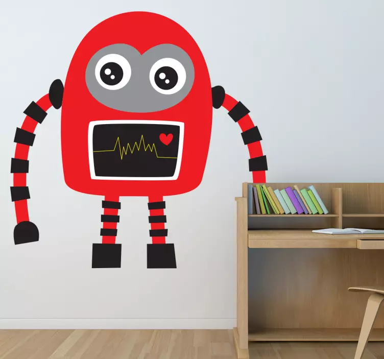 Sticker enfant robot rouge coeur - TenStickers