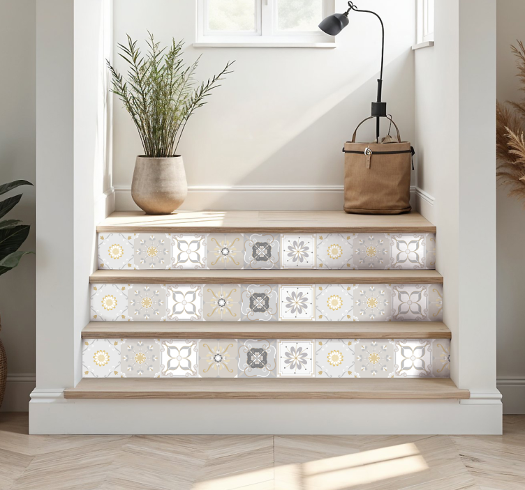 Sticker escalier carrelage portugais beige - TenStickers