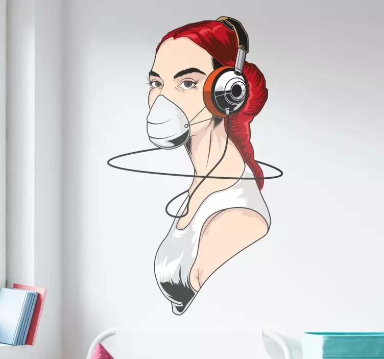 Sticker fille casque et masque - TenStickers