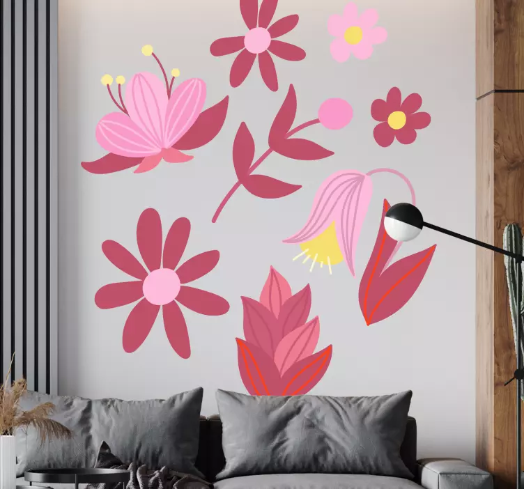 Sticker fleurs et plantes composition rose vibrante - TenStickers