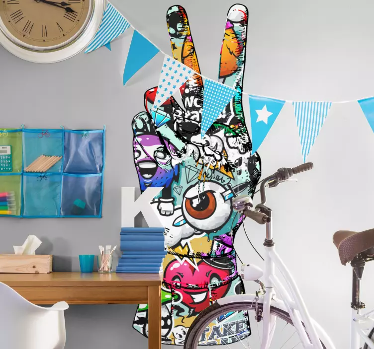 Sticker heavy metal main de paix colorée - TenStickers