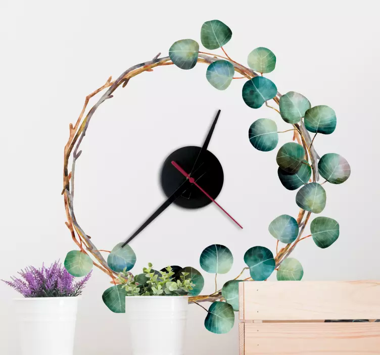 Sticker Horloge Dessin Eucalyptus - TenStickers