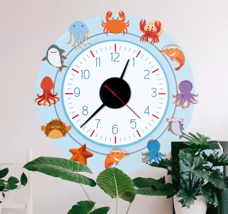 Sticker horloge créatures marines - TenStickers