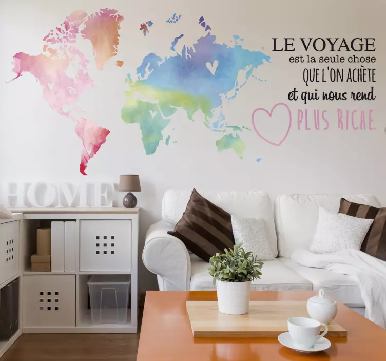 Sticker mural pour salon carte du monde le voyage - TenStickers