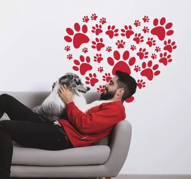 Sticker amour cœur et pattes de chiens - TenStickers