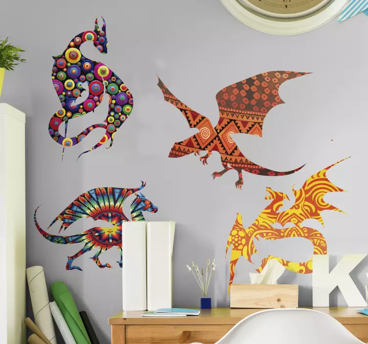 Sticker Maison Dragons Multicolores - TenStickers