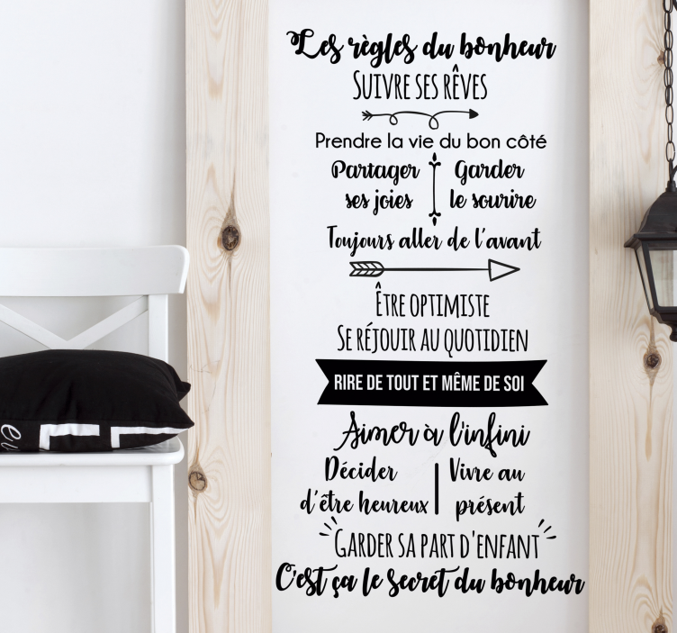Sticker mural citation "Les règles du bonheur" - TenStickers