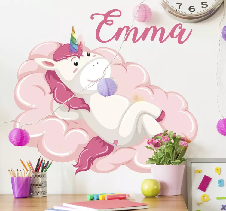 Sticker Maison Licorne sur un petit nuage - TenStickers
