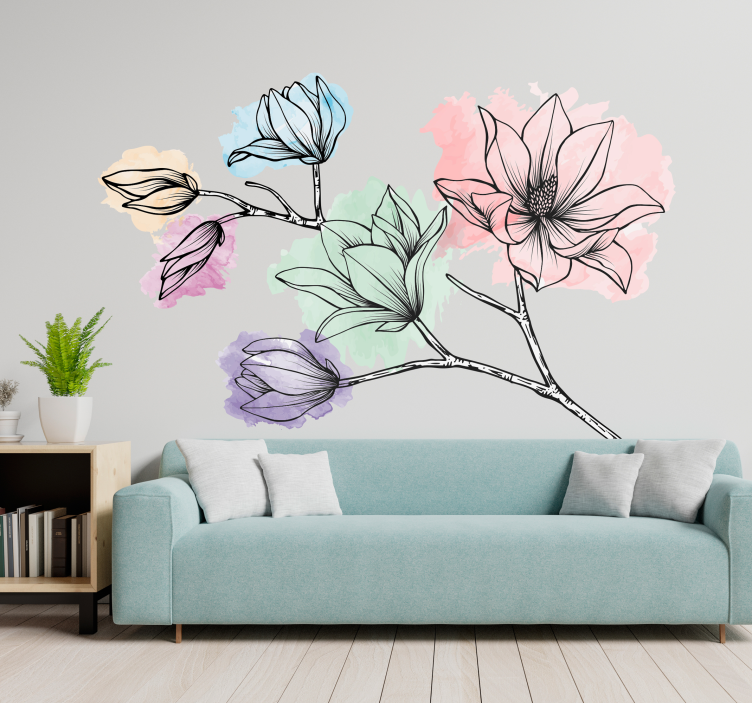 Sticker Maison Magnolias Style Aquarelle - TenStickers