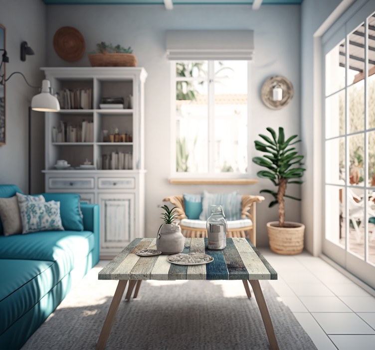 Adhésif meuble effet bois vieilli tons bleus - TenStickers